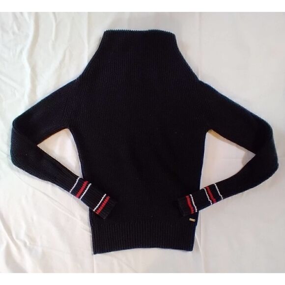 VINTAGE Y2K TOMMY HILFIGER BLACK STRIPED RIBBED TURTLENECK SWEATER - Picture 1 of 5